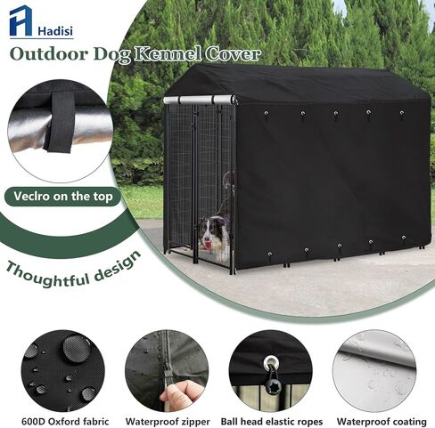 Outdoor Dog Kennel Cover 8'Dx4'Wx6'H Full Coverage Windproof Anti-UV.with Transparent PVC Window and Breathable Mesh.Waterproof Dog Kennel Cover for Multiple Brands of Dog Kennels,Cover Only.(Black) in Saudi Arabia