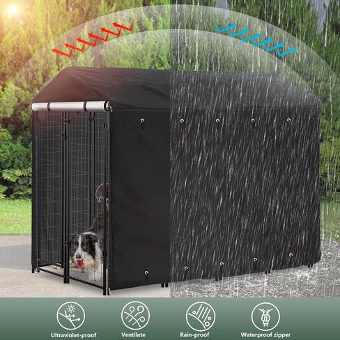 Outdoor Dog Kennel Cover 8'Dx4'Wx6'H Full Coverage Windproof Anti-UV.with Transparent PVC Window and Breathable Mesh.Waterproof Dog Kennel Cover for Multiple Brands of Dog Kennels,Cover Only.(Black) in Saudi Arabia