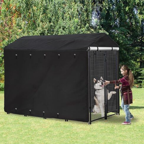 Outdoor Dog Kennel Cover 8'Dx4'Wx6'H Full Coverage Windproof Anti-UV.with Transparent PVC Window and Breathable Mesh.Waterproof Dog Kennel Cover for Multiple Brands of Dog Kennels,Cover Only.(Black) in Saudi Arabia