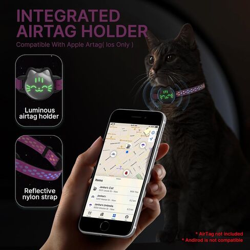 طوق القط المضاد للماء ، طوق طوق طيور طيور من طراز Airtag مع نمط أسماك مضيئة وعاكسة ، طوق هريرة خفيف الوزن لعلامة الهواء التفاح ، حامل تعقب GPS المخفي للقطط ، القطط (9-13 ") in Kuwait