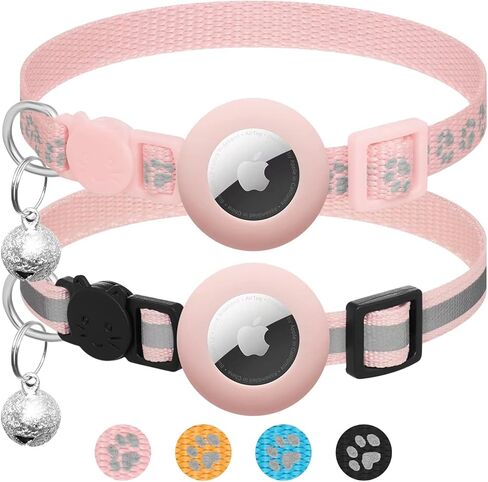2 Pack Airtag Cat Collar Breakaway with Bell,Reflective Kitten Collar with Apple Airtag Cat Collar Holder,Adjustable 7-12In,Safety Buckle for Girl Boy Cats,Pet Supplies,Accessories,Gifts (Pink) in Saudi Arabia