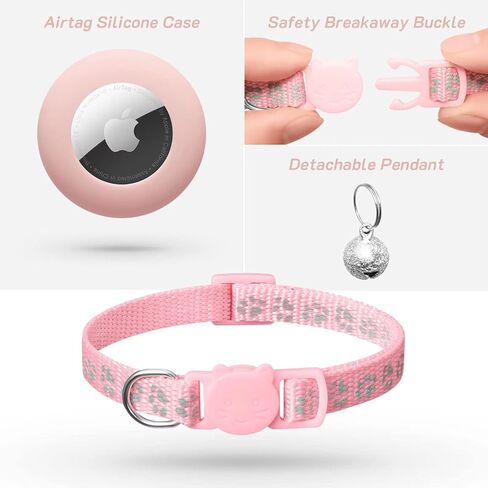 2 Pack Airtag Cat Collar Breakaway with Bell,Reflective Kitten Collar with Apple Airtag Cat Collar Holder,Adjustable 7-12In,Safety Buckle for Girl Boy Cats,Pet Supplies,Accessories,Gifts (Pink) in Saudi Arabia