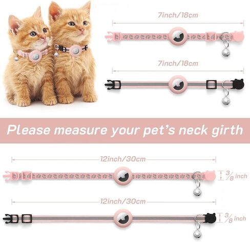 2 Pack Airtag Cat Collar Breakaway with Bell,Reflective Kitten Collar with Apple Airtag Cat Collar Holder,Adjustable 7-12In,Safety Buckle for Girl Boy Cats,Pet Supplies,Accessories,Gifts (Pink) in Saudi Arabia