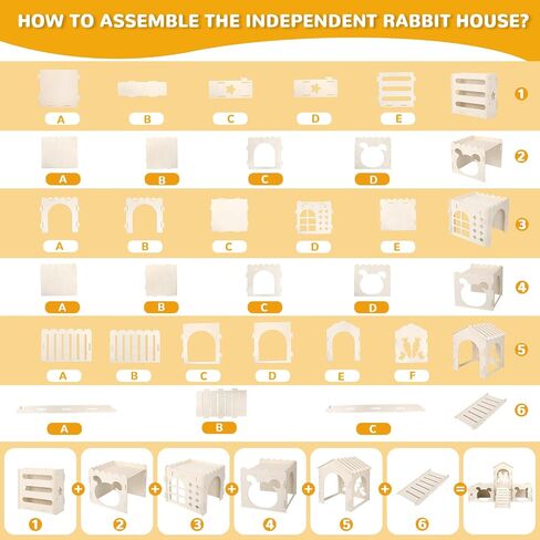 Extra Large Rabbit Castle, Wooden Bunny House & Hay Feeder, Detachable Rabbit Hideaway, Indoor Rabbit Castle with Ramp, Small Animal Houses & Habitats in Saudi Arabia