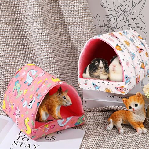 UPINS 2 Pack Guinea Pig Hideout,Guinea Pig Bed Washable Small Animal House Cage Accessories for Mouse Chinchillas Hamsters Hedgehogs Ferrets Bearded Dragons and Rats in Kuwait