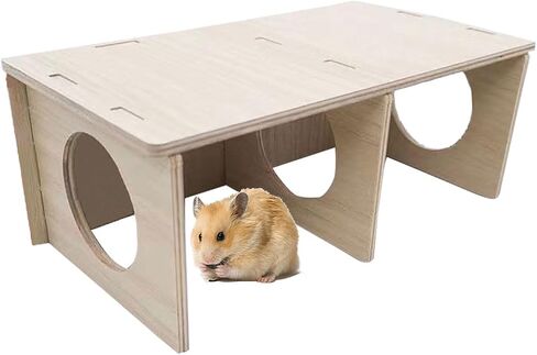 Hamiledyi Wooden Hamsters 2-Chamber Hideout-Tunnel Multi Chamber Exploring Toy Hamster Exploring Labyrinth Tunnel Toy for Hamsters Mice in Saudi Arabia