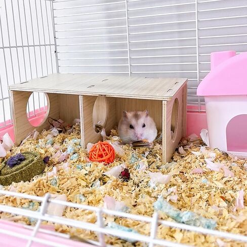 Hamiledyi Wooden Hamsters 2-Chamber Hideout-Tunnel Multi Chamber Exploring Toy Hamster Exploring Labyrinth Tunnel Toy for Hamsters Mice in Saudi Arabia