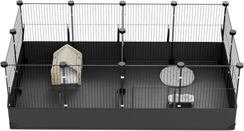 Tresbro Guinea Pig Cage مع بطانة أسفل PVC مقاومة للماء وخطاف إطلاق واحد ، Fixing Triple C & C Cage لخنازير غينيا ، الأرنب ، الأرانب ، القنفذ ، Playpen indoor للحيوانات الصغيرة 48'l x 24'w x 16'h in Kuwait