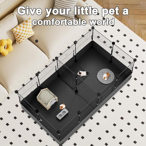 Tresbro Guinea Pig Cage مع بطانة أسفل PVC مقاومة للماء وخطاف إطلاق واحد ، Fixing Triple C & C Cage لخنازير غينيا ، الأرنب ، الأرانب ، القنفذ ، Playpen indoor للحيوانات الصغيرة 48'l x 24'w x 16'h in Kuwait