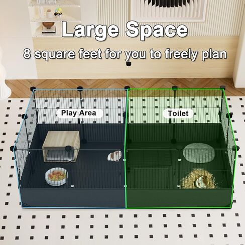 Tresbro Guinea Pig Cage مع بطانة أسفل PVC مقاومة للماء وخطاف إطلاق واحد ، Fixing Triple C & C Cage لخنازير غينيا ، الأرنب ، الأرانب ، القنفذ ، Playpen indoor للحيوانات الصغيرة 48'l x 24'w x 16'h in Kuwait