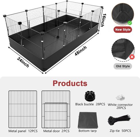 Tresbro Guinea Pig Cage مع بطانة أسفل PVC مقاومة للماء وخطاف إطلاق واحد ، Fixing Triple C & C Cage لخنازير غينيا ، الأرنب ، الأرانب ، القنفذ ، Playpen indoor للحيوانات الصغيرة 48'l x 24'w x 16'h in Kuwait