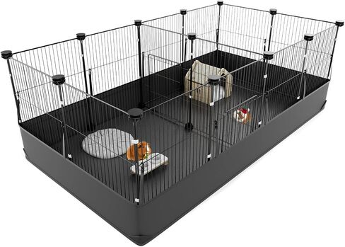 Tresbro Guinea Pig Cage with Top Cover & 12 Panels, Triple Fixing Measures Small Animal Playpen with Waterproof PVC Liner & One-Motion Hooks, 48 x 24 x 16 C&C Grids Cage for Bunny, Hedgehog, Hamster in Saudi Arabia