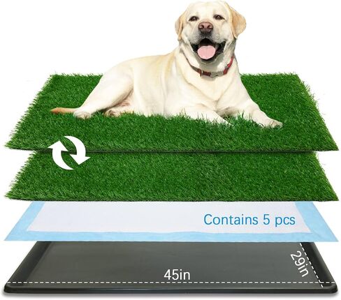 Dog Grass Pad with Tray,35.5" x 23.6" Indoor Dog Potty System 2 Pics Replacement Artificial Grass Mats-5 Pics Disposable Puppy Pads,for Puppy Training Apartment,Balcony and Apartment Use in Saudi Arabia