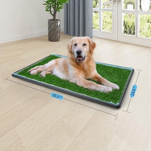 Dog Grass Pad with Tray,35.5" x 23.6" Indoor Dog Potty System 2 Pics Replacement Artificial Grass Mats-5 Pics Disposable Puppy Pads,for Puppy Training Apartment,Balcony and Apartment Use in Saudi Arabia