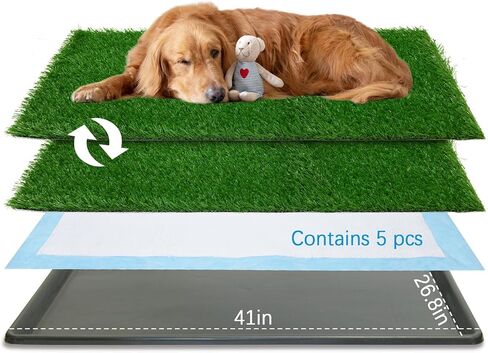 Dog Grass Pad with Tray,35.5" x 23.6" Indoor Dog Potty System 2 Pics Replacement Artificial Grass Mats-5 Pics Disposable Puppy Pads,for Puppy Training Apartment,Balcony and Apartment Use in Saudi Arabia
