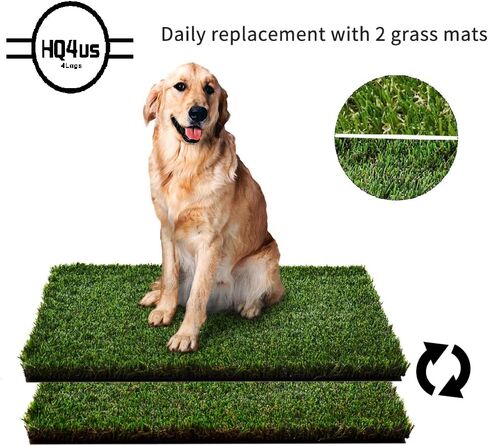 HQ4us Dog Grass Pad with Tray Large 34"×23" Dog Litter Box Toilet with 2×Artificial Grass for Dogs with Hemmed Edge, Pee Pads for Dogs, Realistic, Less Stink, Potty for Balcony in Kuwait