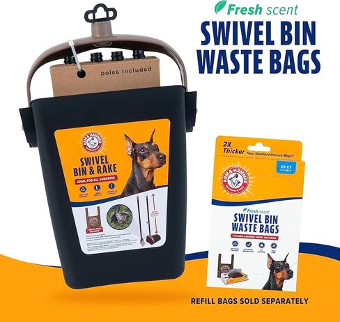 الذراع والمطرقة الكلب pooper مغرفة دوار بن و Rake ، مغرفة أنبوب للكلاب ، الأسود (2 أكياس النفايات المعطرة الثقيلة) in Kuwait