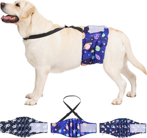 3 Pack Avont Dog Belly Bands Diapers Male with 1 Detachable Suspender, Reusable Washable Boy Doggie Pee Wraps with Harness, Separable Shoulder Strap Escape Proof & Non-Slip -3 Black L in Kuwait