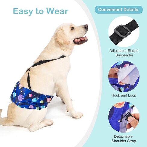 3 Pack Avont Dog Belly Bands Diapers Male with 1 Detachable Suspender, Reusable Washable Boy Doggie Pee Wraps with Harness, Separable Shoulder Strap Escape Proof & Non-Slip -3 Black L in Kuwait