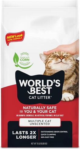 WORLD'S BEST CAT LITTER Multiple Cat Unscented, 32-Pounds - Natural Ingredients, Quick Clumping, Flushable, 99% Dust Free & Made in USA - Long-Lasting Odor Control & Easy Scooping in Kuwait