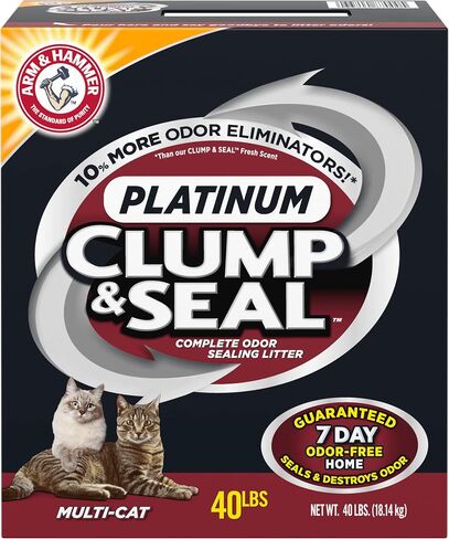 الذراع والمطرقة Clump & Seal Platinum Multi-Cat Coat Complete Sealing Clumping Cat Sterter مع 14 يومًا من التحكم في الرائحة ، 37 رطلاً ، صيغة حصرية عبر الإنترنت in Kuwait