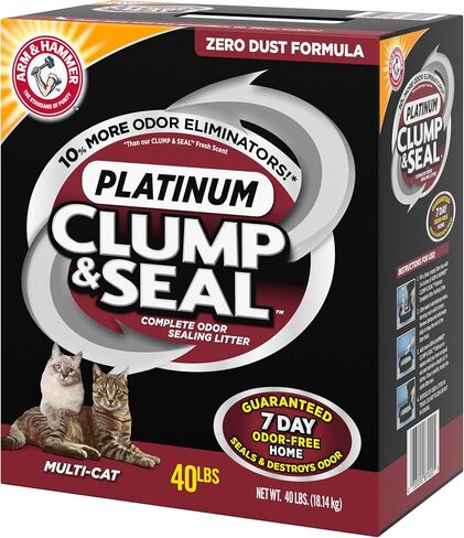 الذراع والمطرقة Clump & Seal Platinum Multi-Cat Coat Complete Sealing Clumping Cat Sterter مع 14 يومًا من التحكم في الرائحة ، 37 رطلاً ، صيغة حصرية عبر الإنترنت in Kuwait