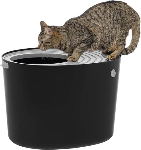 IRIS USA Cat Litter Box, Top Entry Litter Box with Scoop, Stylish Round Cat Litter Box Enclosure, Kitty Litter Box, White/Beige in Saudi Arabia