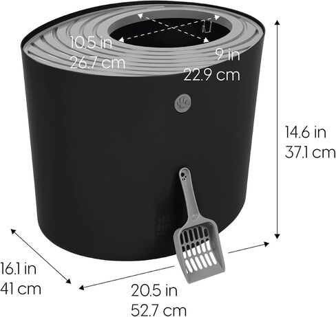 IRIS USA Cat Litter Box, Top Entry Litter Box with Scoop, Stylish Round Cat Litter Box Enclosure, Kitty Litter Box, White/Beige in Saudi Arabia