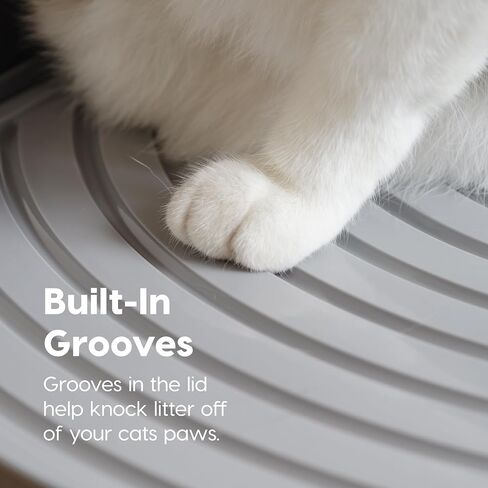 IRIS USA Cat Litter Box, Top Entry Litter Box with Scoop, Stylish Round Cat Litter Box Enclosure, Kitty Litter Box, White/Beige in Saudi Arabia