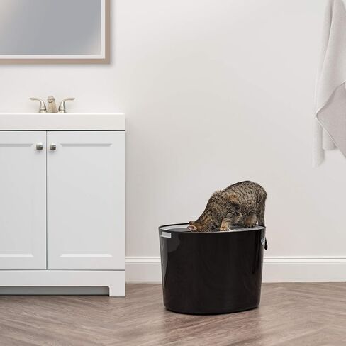 IRIS USA Cat Litter Box, Top Entry Litter Box with Scoop, Stylish Round Cat Litter Box Enclosure, Kitty Litter Box, White/Beige in Saudi Arabia