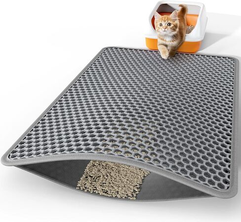 Cat Litter Mat - 23.2" x 14.6" Small Litter Box Mat with Double Layers, Urine-Proof and Non-Slip Litter Trapping Mat, Easy to Clean Kitty Litter Mats for Floor, Scatter Control, Grey in Kuwait