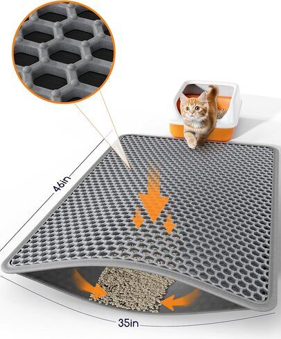 Cat Litter Mat - 23.2" x 14.6" Small Litter Box Mat with Double Layers, Urine-Proof and Non-Slip Litter Trapping Mat, Easy to Clean Kitty Litter Mats for Floor, Scatter Control, Grey in Kuwait