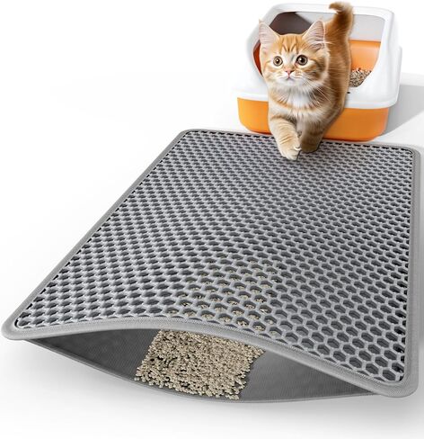 Cat Litter Mat - 23.2" x 14.6" Small Litter Box Mat with Double Layers, Urine-Proof and Non-Slip Litter Trapping Mat, Easy to Clean Kitty Litter Mats for Floor, Scatter Control, Grey in Kuwait