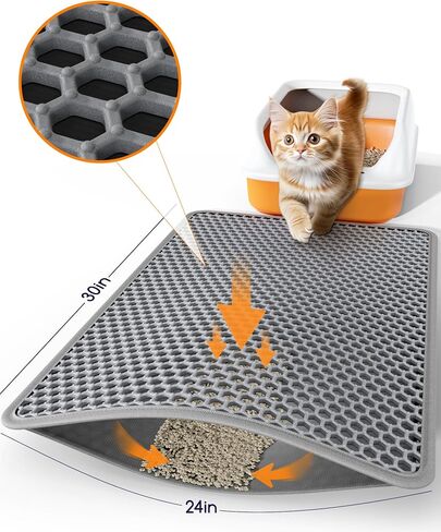 Cat Litter Mat - 23.2" x 14.6" Small Litter Box Mat with Double Layers, Urine-Proof and Non-Slip Litter Trapping Mat, Easy to Clean Kitty Litter Mats for Floor, Scatter Control, Grey in Kuwait