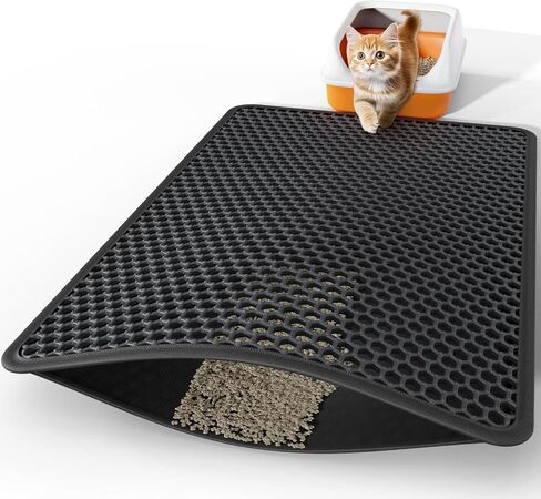 Cat Litter Mat - 23.2" x 14.6" Small Litter Box Mat with Double Layers, Urine-Proof and Non-Slip Litter Trapping Mat, Easy to Clean Kitty Litter Mats for Floor, Scatter Control, Grey in Kuwait
