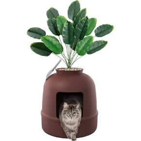 Lifewit Litter Box Cat with Faux Plant & Scoop, Hidden Enclosure Litter Tray with Odor Control & Carbon Filter in Living Room, Bedroom, Corner, Black