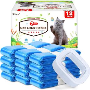 12 Pack Cat Litter Refill Bags, 100% Odor Lock Litter Refills Compatible with Litter Genie XL/Plus/Standard/Pet Pail (Included 1 Empty Refill Cartridge)
