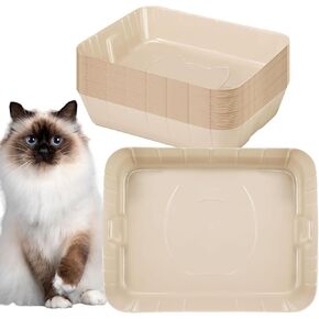Bokon 25 Pcs Disposable Litter Boxes for Cats Plastic Cat Litter Tray Large Kitten Pan for Kitty Rabbit Guinea Pig Hamster Pets Supplies Travel Home Toilet, 15.7 x 11.8 x 3 Inches(Black)