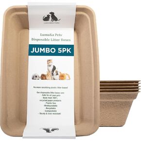 Disposable Litter Box: 5-Pack/Large - Disposable Litter Box for Cats, Rabbits, Guinea Pigs, or Travel - Extra Thick, Very Sturdy, Odor & Leak Resistant & Biodegradable