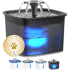 Veken 95oz/2.8L Pet Fountain, Automatic Cat Water Fountain Dog Water Dispenser with Replacement Filters for Cats, Dogs, Multiple Pets (Grey, Plastic)