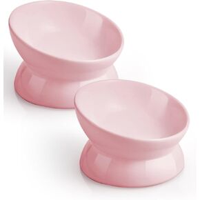LoeJan Elevated Cat Food Bowl, 5 Oz Ceramic Raised and Tilted Water Bowl, Anti Vomiting and Protect Pets' Spines Dishes for Small Dog, Fat Faced Cat, Kitten (White, 1 Pack)