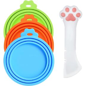 4 Pack Pet Food Can Cover Silicone Can Lids for Dog and Cat Food(Universal Size, One fit 3 Standard Size Food Cans)