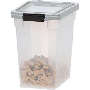 IRIS USA 10 Lbs / 12.75 Qt WeatherPro Airtight Pet Food Storage Container, for Dog Cat Bird and Other Pet Food Storage Bin, Keep Fresh, Translucent Body, BPA Free, Clear/Gray