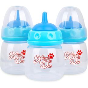 Pet Feeding Bottle,3 Pack 60ml Nursing Bottle, 3 Sizes Nipples with Ventilation Valve Resistant Tearing Perfect for Puppies, Kittens, Small Wildlife(Yellow)