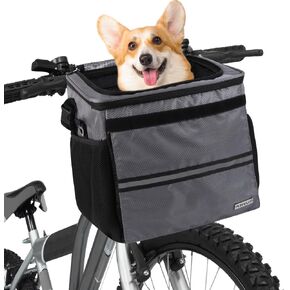 Dog Bike Basket, Pet Bicycle Carrier, Dog Car Seat with Safety Rope, Adjustable Shoulder Strap Portable Breathable Bicycle Basket Bag for Dogs and Cats Up to 15lbs