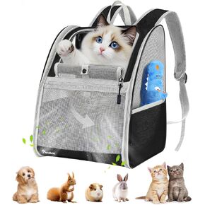 Pawaboo Cat Carrier Backpack, Pet Carrier Backpack for Kitties Small Dogs Puppies, Breathable Cat Bag Carrier, Small Dog Travel Backpack Carrier for Kitten Puppy Bunny - Black (up to 22lbs)