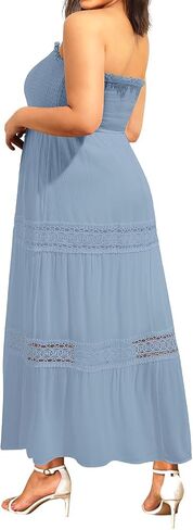 Women's Summer Maxi Dress Plus Size Strapless Tube Top Casual Beach Boho Smocked Long Flowy Sundress in Saudi Arabia