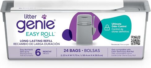 Litter Genie Easy Roll Refill Bags (1-Pack) | Includes a 6-month long lasting roll of 24 Bags | Ultimate Odor Control Cat Litter Bags in Kuwait