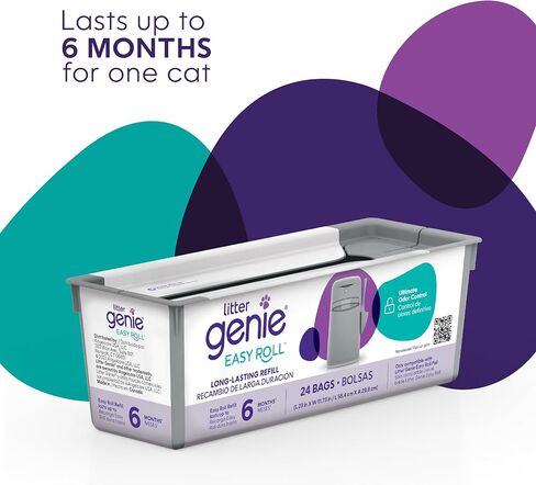 Litter Genie Easy Roll Refill Bags (1-Pack) | Includes a 6-month long lasting roll of 24 Bags | Ultimate Odor Control Cat Litter Bags in Kuwait