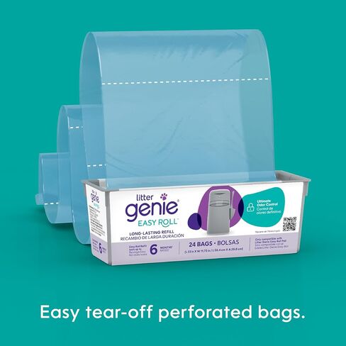 Litter Genie Easy Roll Refill Bags (1-Pack) | Includes a 6-month long lasting roll of 24 Bags | Ultimate Odor Control Cat Litter Bags in Kuwait